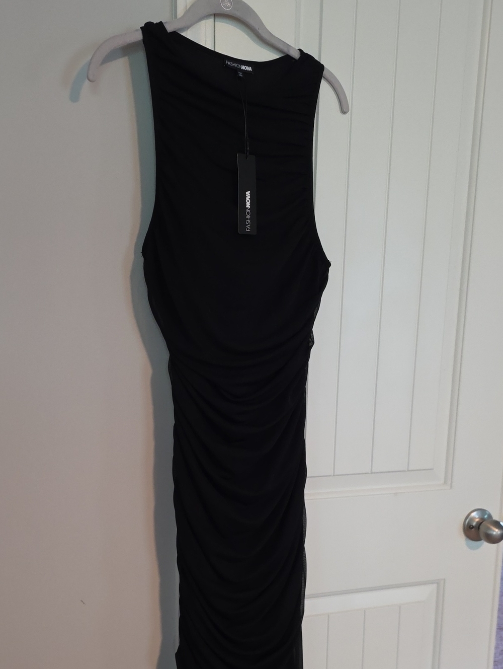Fashion Nova Black Long Ruched Maxi Dress